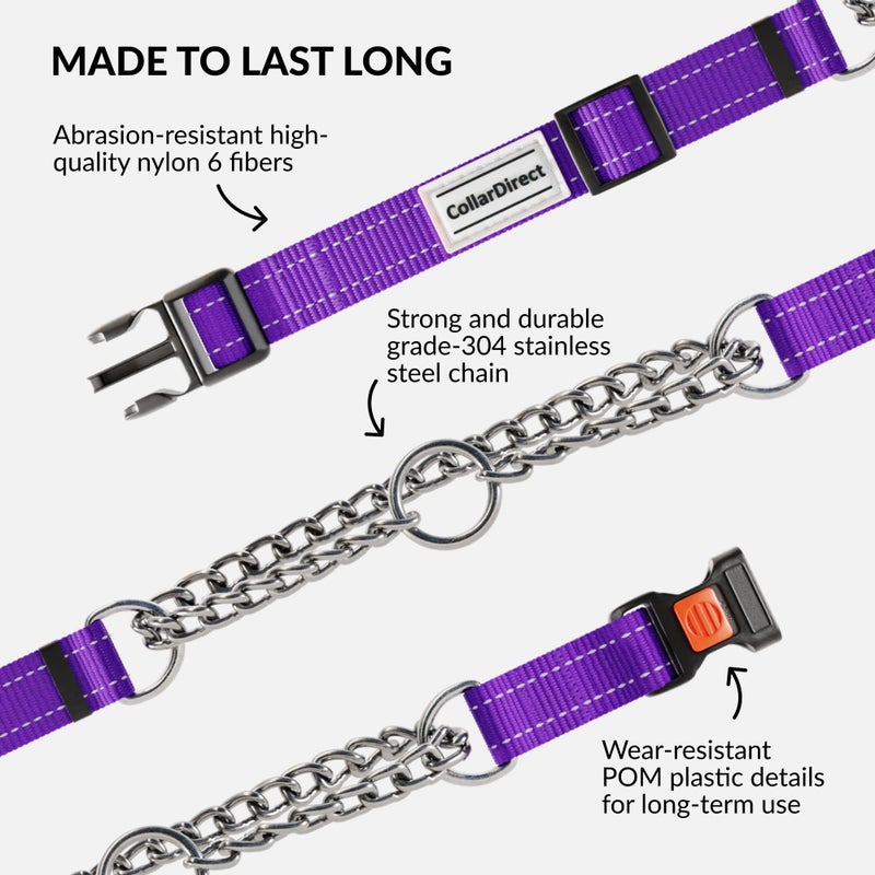 CollarDirect Martingale Dog Collar with Stainless Steel Chain and Quick Release Buckle - Reflective Collar for Large, Medium, Small Dogs - Purple, Large (Neck Size 17"-22") - Image 4